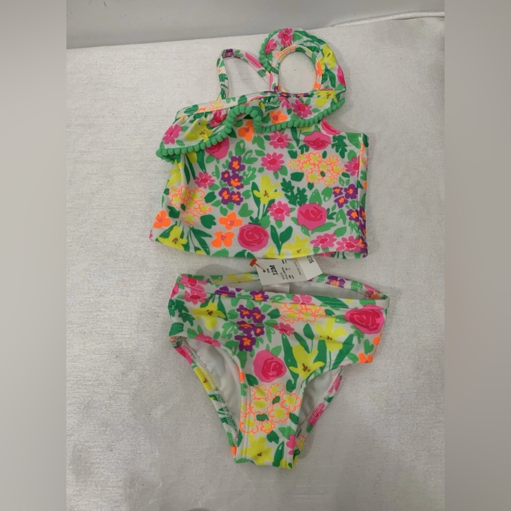 Cat & Jack Floral Ruffle Tankini - Pink, Green & Yellow